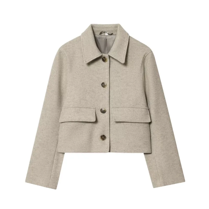 

Women Short Jacket with Pocket Autumn Fashion Lapel Collar Pockets Long Sleeve Women's Short Jacket Causal Female Chic Jacket