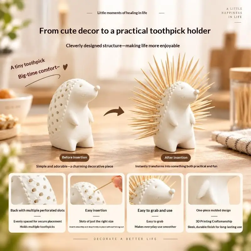 [Collectible Cute Hedgehog Toothpick Holder, Animal Shape Desktop Storage Box, Kitchen Counter Decor & Creative Home Gift]