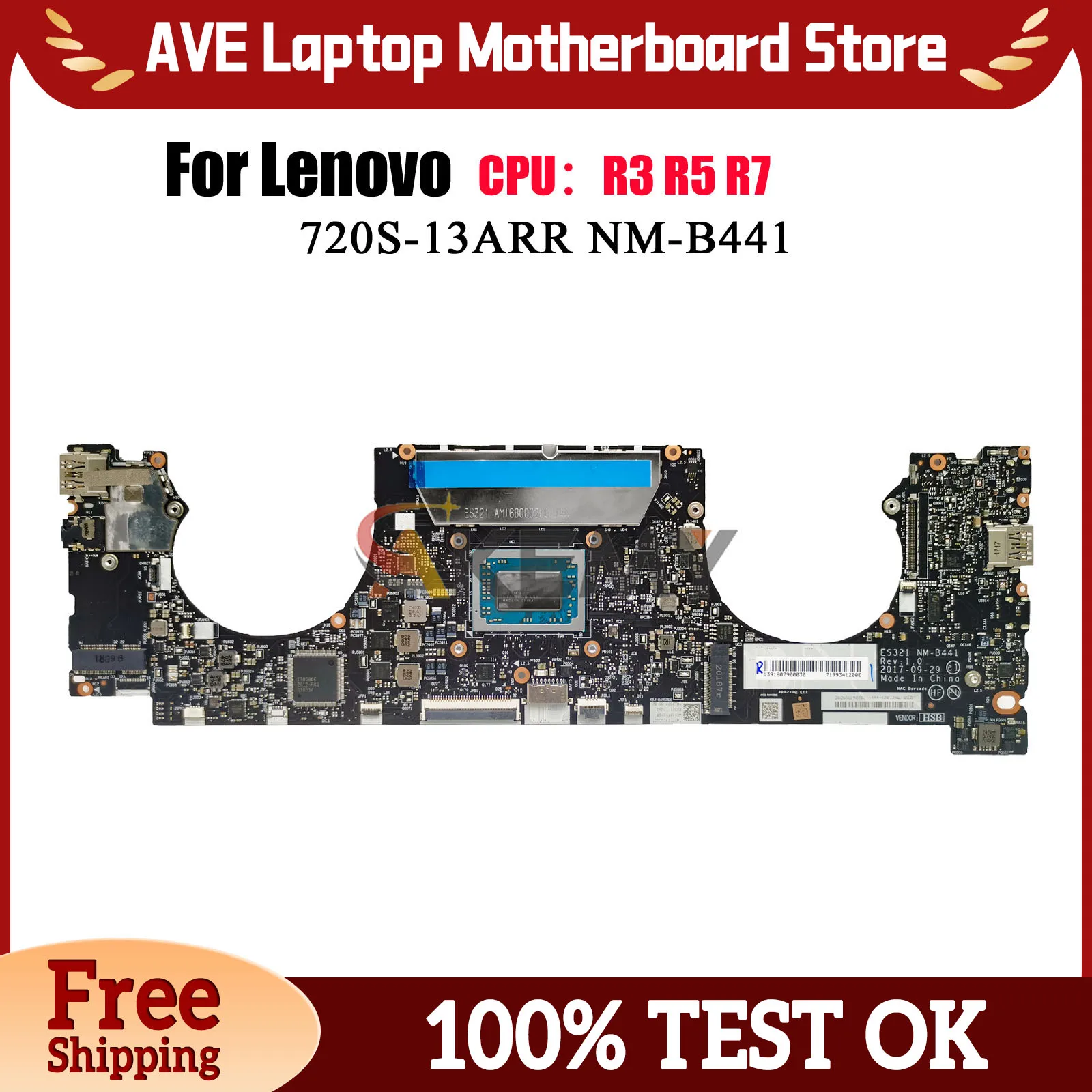 

NM-B441 For Lenovo Ideapad 720S-13ARR Laptop Motherboard with R5 R7 CPU 4GB 8GB RAM 100% Fully Tested