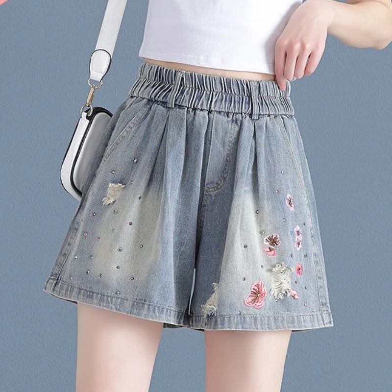 

Women's Denim Shorts Elastic Waist Summer New In Female Short Jeans Pants Youthful Comfy Harajuku Fashion Aesthetic Cheap Design