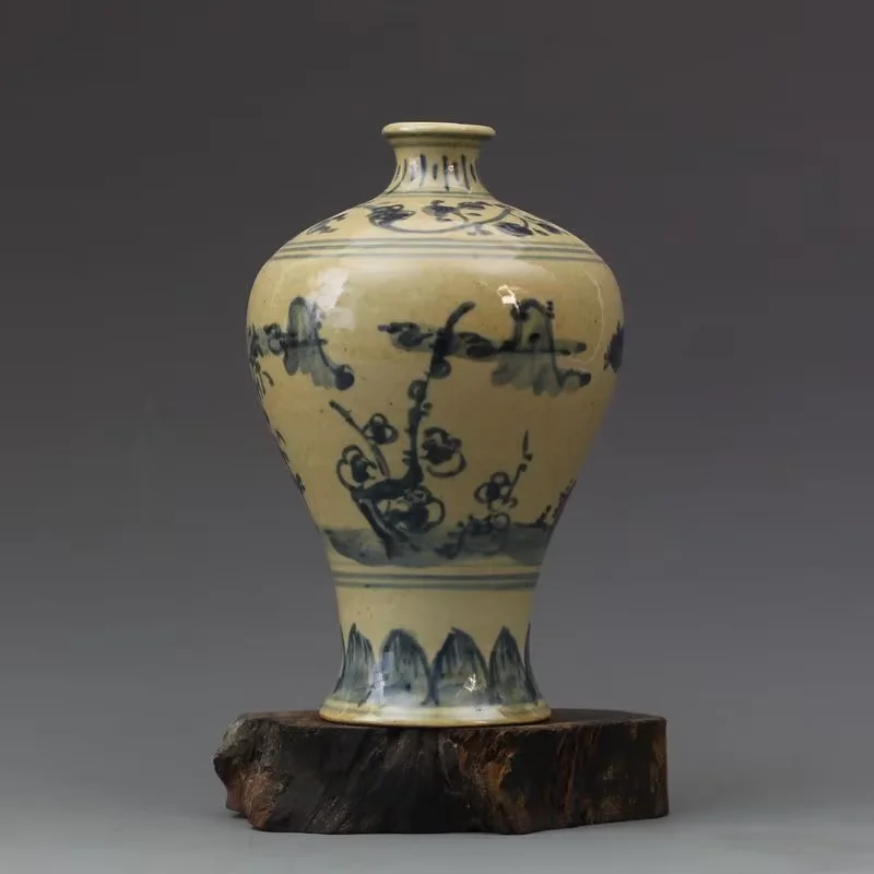 Marked Chinese Ming Blue and White Porcelain Hand Painting Pine Vase 6.5