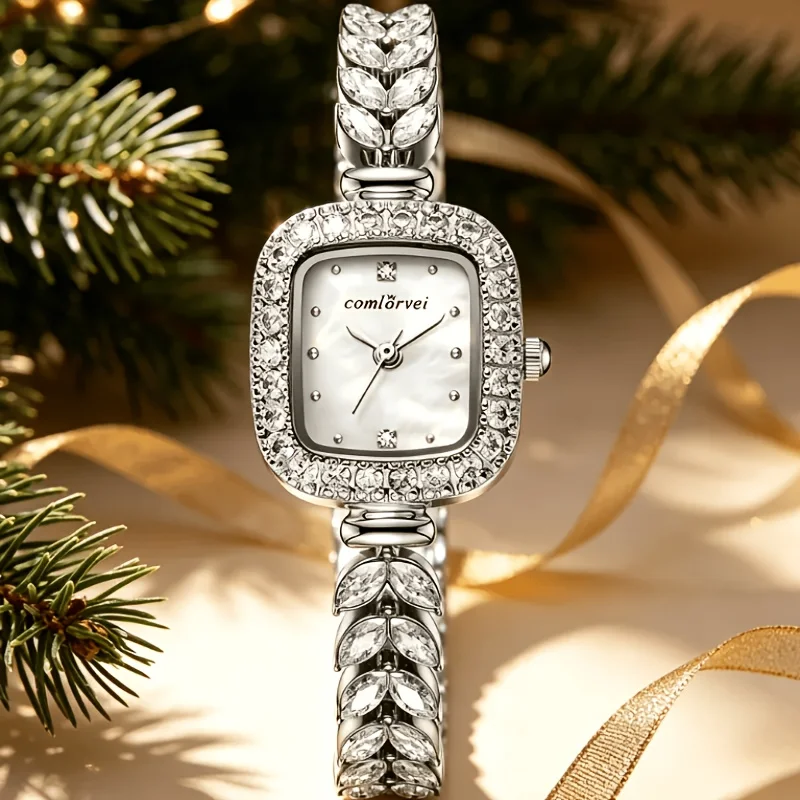 A modern and elegant square quartz watch with a unique mermaid style design, alloy square case, and bracelet style strap, suitab