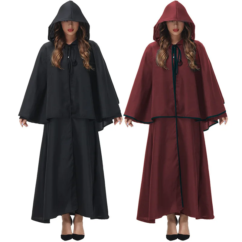 

Women's Medieval Retro Halloween Cosplay Costume Adult Lace-up Retro Hooded Cape Cloak Robe Horror Witch Costume Magic Shawl