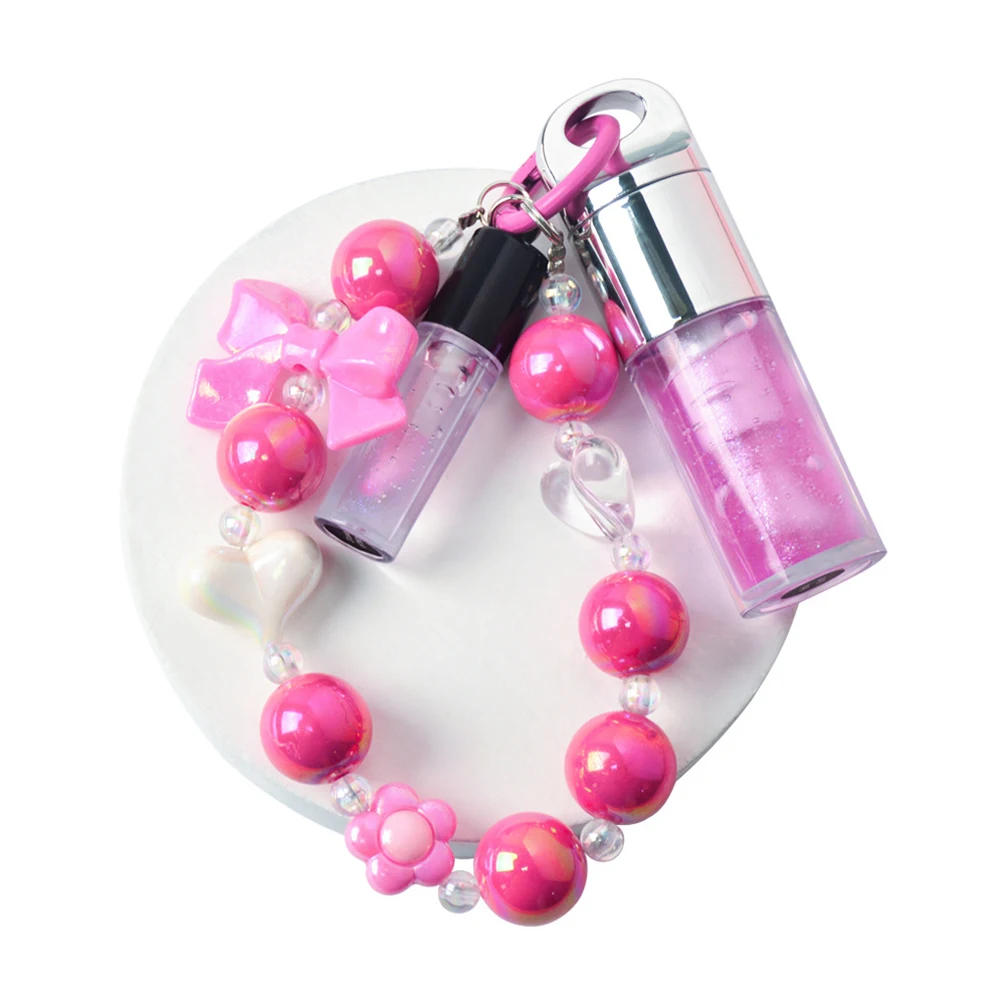 5Ml+1.5ML Private Label Lip Oil Custom Logo Bowknot Pearl Bracelet Charm with Color-changing Lips Oil Two Bottles Set Makeup