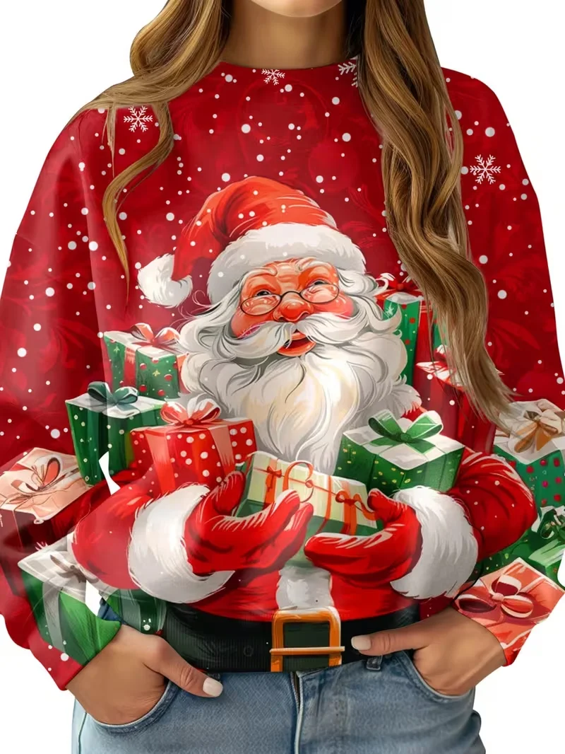 Cartoon Babbo Natale Alce Felpa con cappuccio con stampa 3D Moda donna Regalo di Natale Felpa con cappuccio Sweatshit Pupazzo di neve Sudore Abbigliamento donna Oversize Nuovo