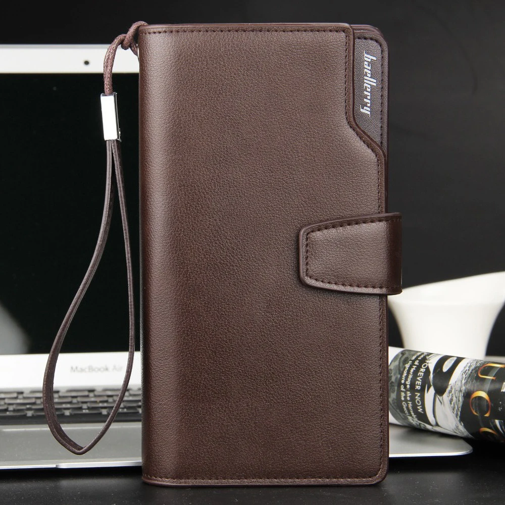 Premium PU Men's Long Wallet Multi-Functional Zipper Compartment RFID Blocking Organizer for Travel