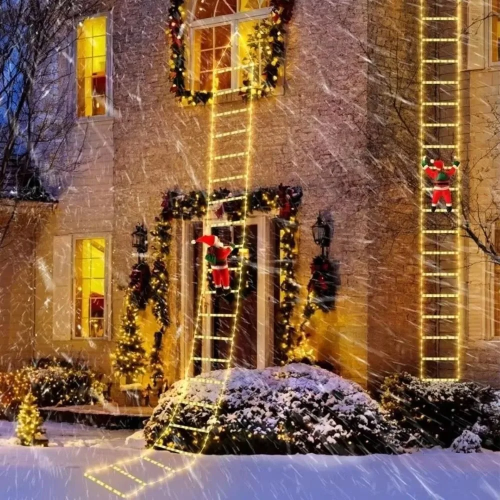 LED Christmas Decoration Warm White Colorful Climbing Figure Hanging Lights 8 Modes Santa Claus Climbing Ladder Christmas