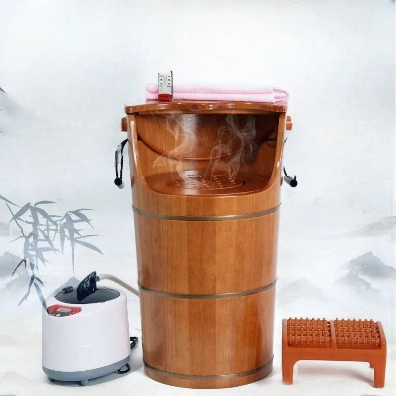 

Heated fumigation bucket Constant temperature foot bath bucket High depth over knee Foot washing bucket Household wooden