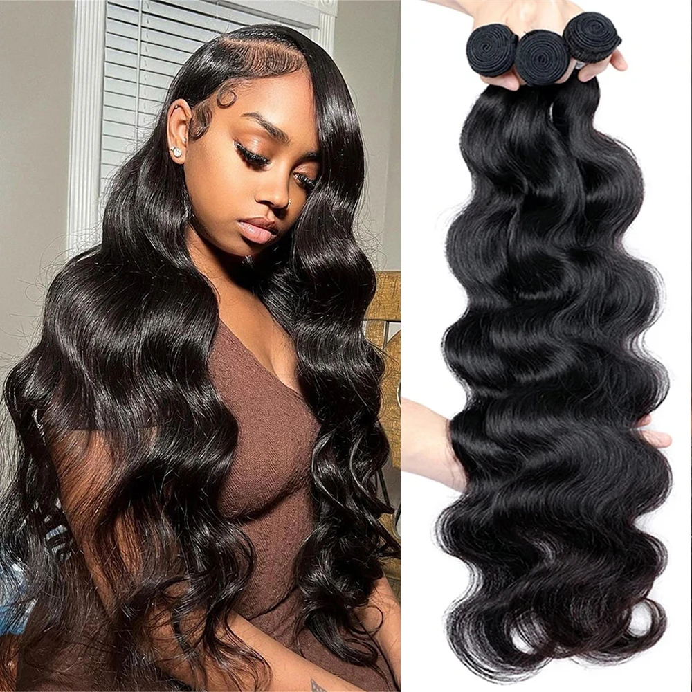 Body Wave Bundles Human Hair 30 Inch 1 3 4 Deals Bundles Remy Brazilian Hair Weave Natural Double Weft Hair Extensions For Women