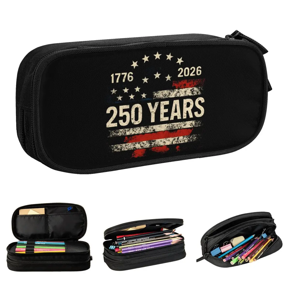 

America's 250th Birthday USA Flag 250 Years Anniversary Pencil Cases Pen Holder Bags Girl Boy School Supplies Zipper Pencilcases