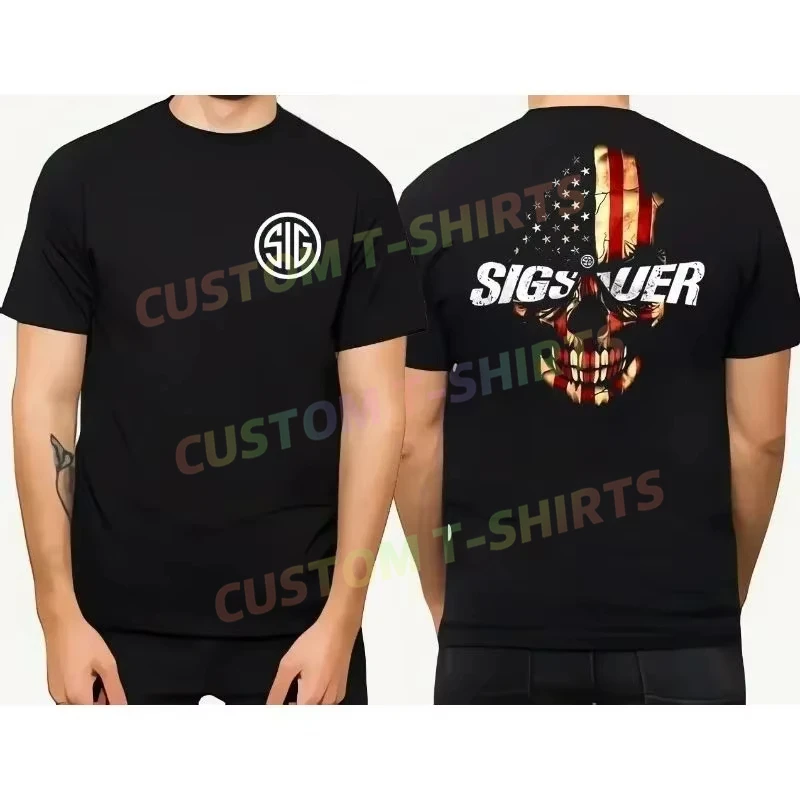 

2025 Summer Men's Sig Souer Gun Pattern T-shirt Germon Gun Ammunition Army Top Casual Military Police T-shirt Skull Pattern Tee