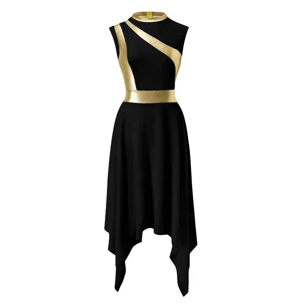 

Color Block Dress - Sleeveless Tank with Asymmetric Hem, Contemporary Dance Costume for Performance & Stage, Modern Casual Dress