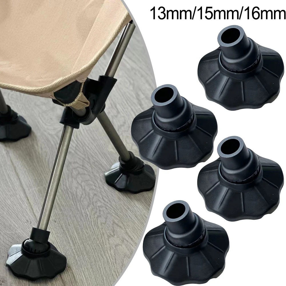 4 Stück Campingstuhl-Fußpolster, 13 mm/15 mm/16 mm, Stuhlbeinmatte, rutschfeste Anti-Falle-Abdeckung, 7,5 x 4,3 cm, verstellbares Angelstuhl-Zubehör