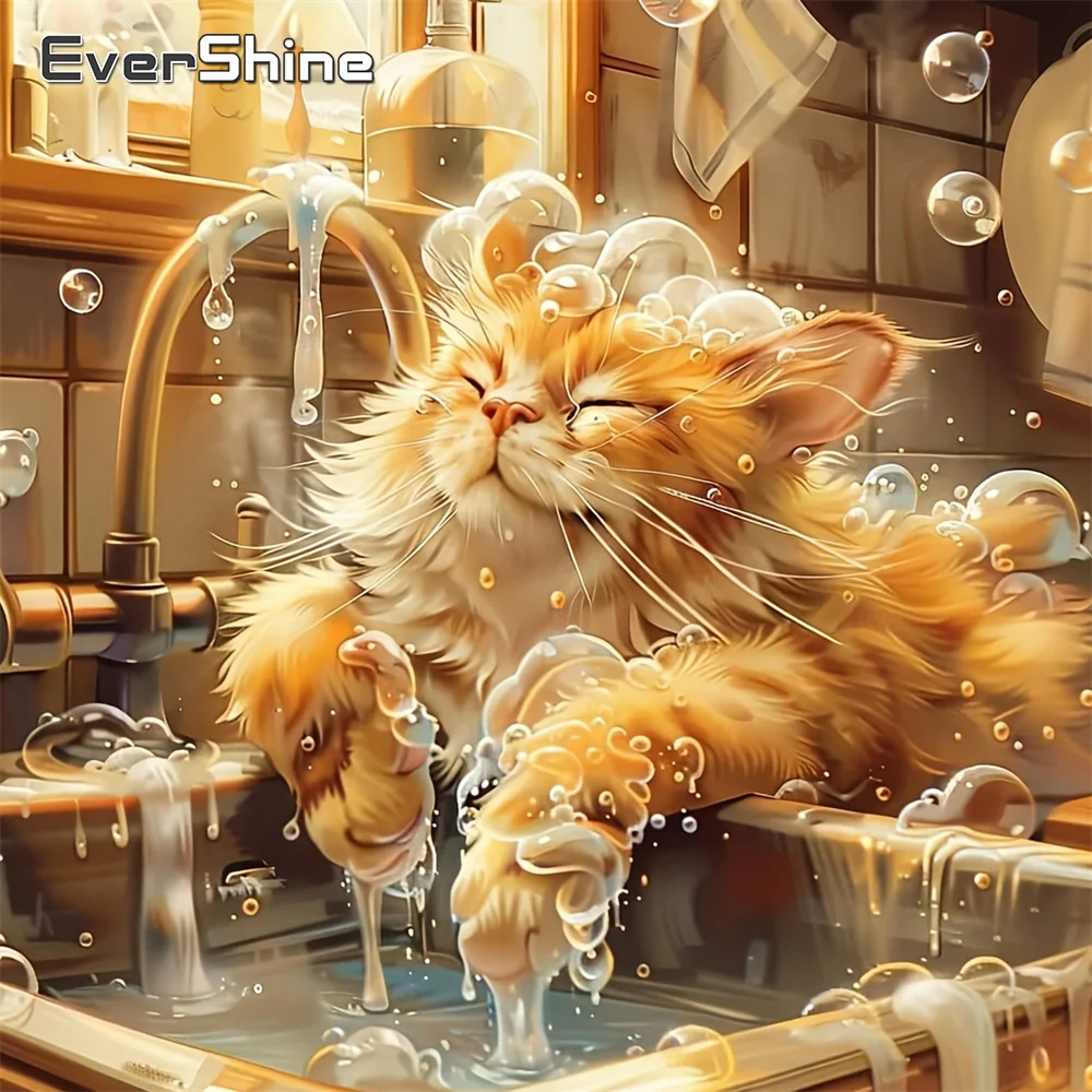Evershine 5D-Diamant-Mosaik, Katzenbild mit Strass-Stickerei, Tier, voller quadratischer Kreuzstich-Diamantmalerei, Kindergeschenk