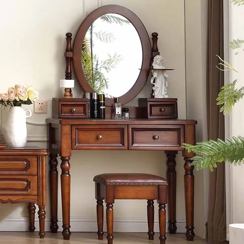 Nordic Mirror Drawers Dresser Eithe Stool Brown Modern Luxury Dressing Table Storage Hotel High End Comoda Pra Quarto Furniture