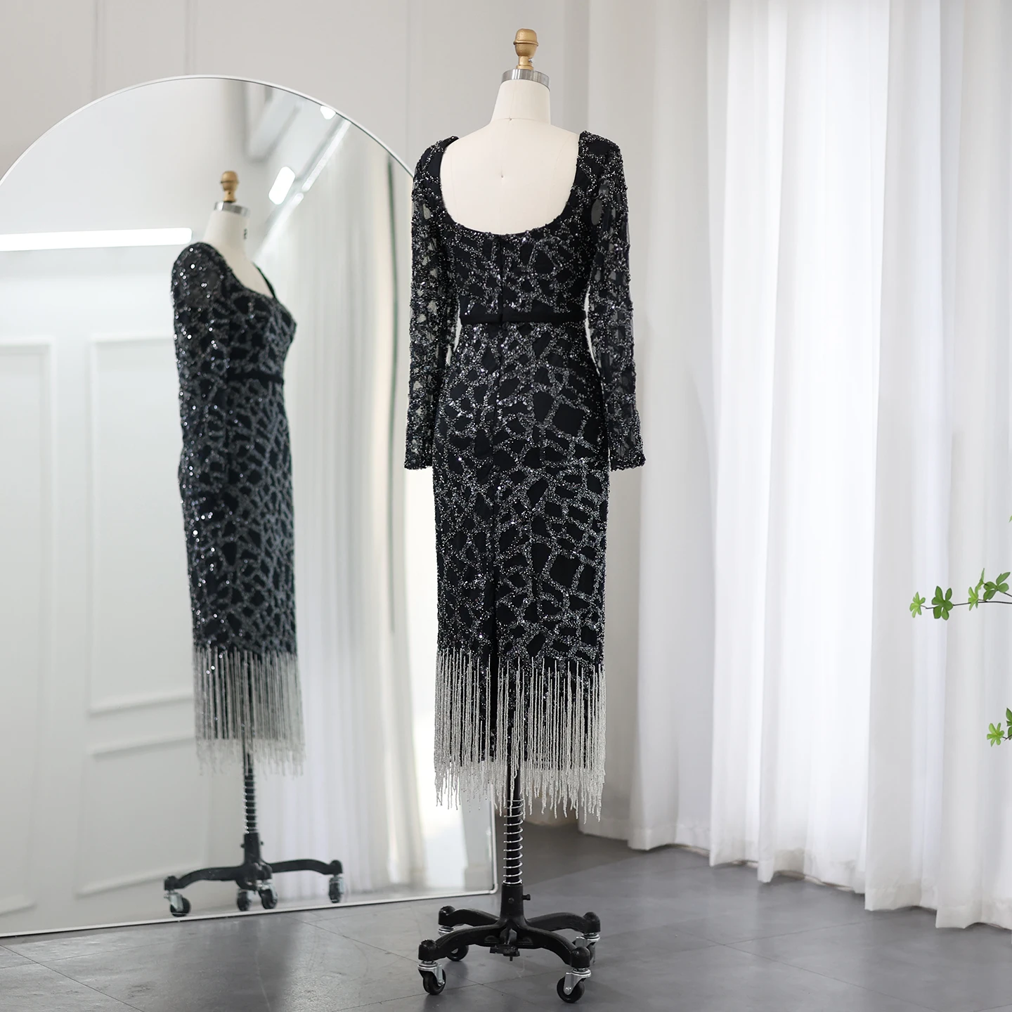 Sharon Said Luxus Dubai Quaste Pink Abendkleid für Frauen Langarm Fuchsia Arabisch Hochzeit Party Kleider SS347 Angepasst