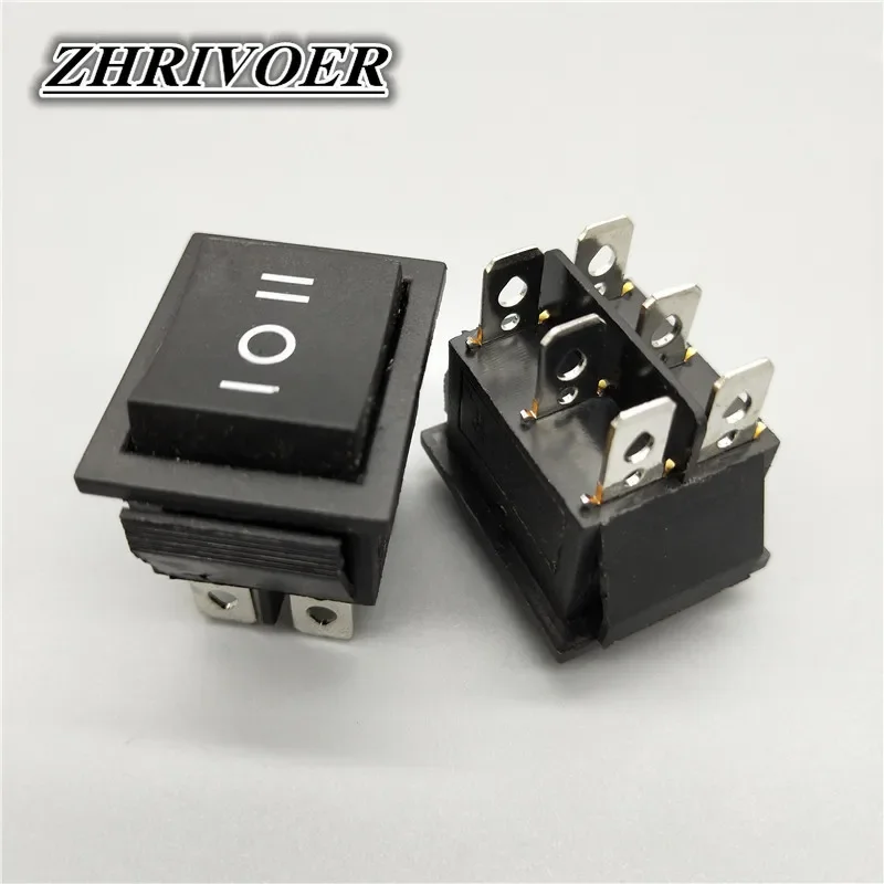 KCD4 6 Pin Black Rocker Switch ON-OFF-ON 2/3 Position 16A 250VAC/ 20A 125VAC Self-reset/Momentary Power Switch