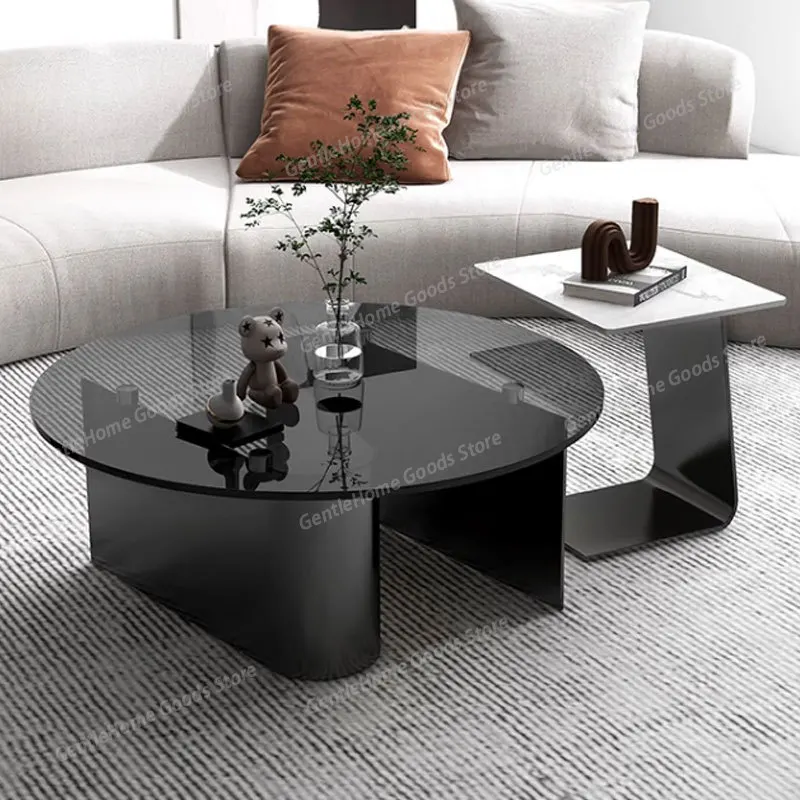 Modern Minimalist Coffee Table Black Tempered Glass Living Room Round Table Set High - End Design Home Furniture Muebles FYCT