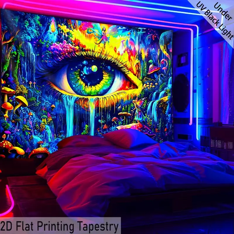 VIKAMA Wall Tapestry Vision Eye Psychedelic Forest Tapestry Glowing Under Black Light, Psychedelic Print Print Tapestry