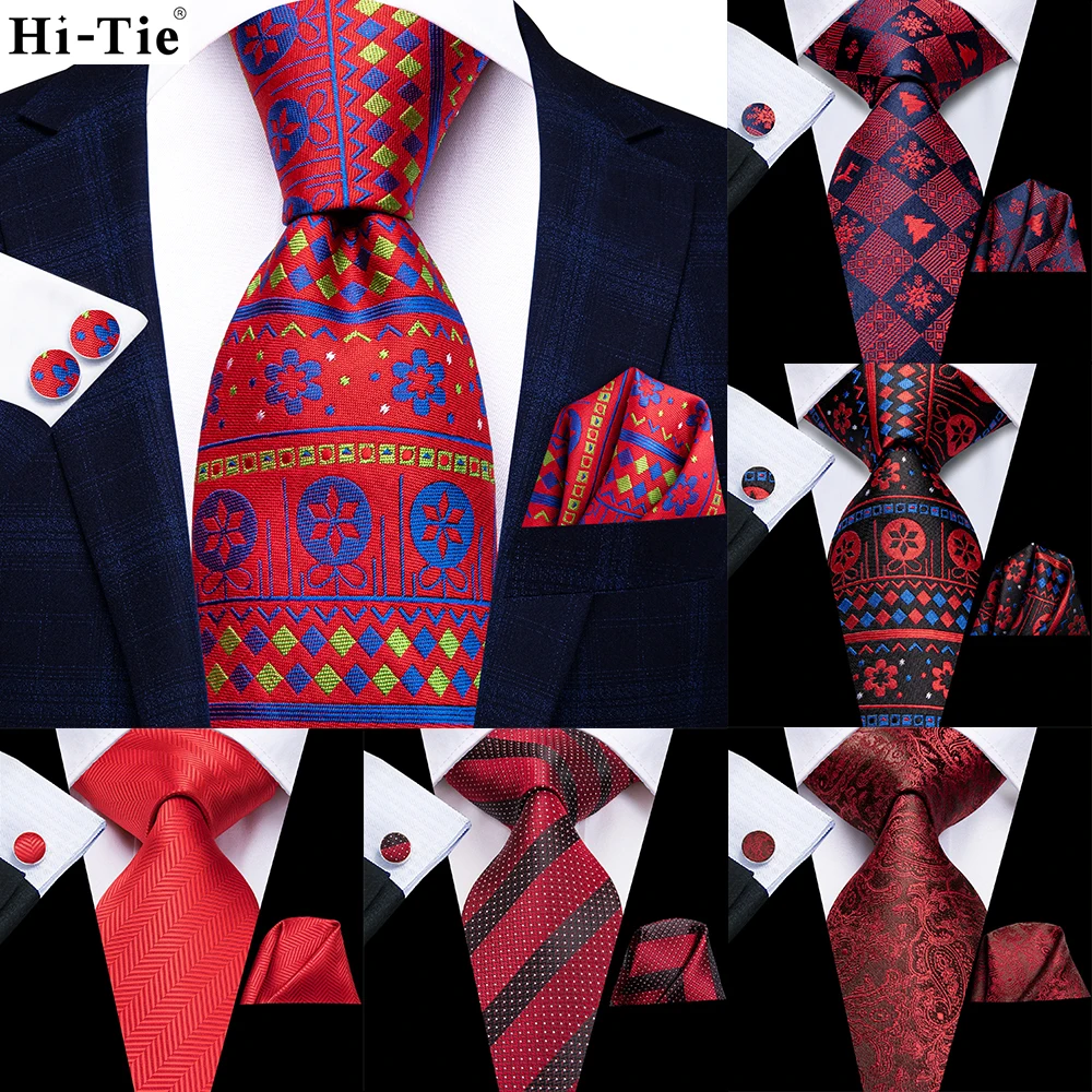 

Hi-Tie Red Blue Floral Mens Fashion Necktie Handkerchief Cufflinks for Tuxedo Accessory Classic Silk Luxury Gift Tie for Men