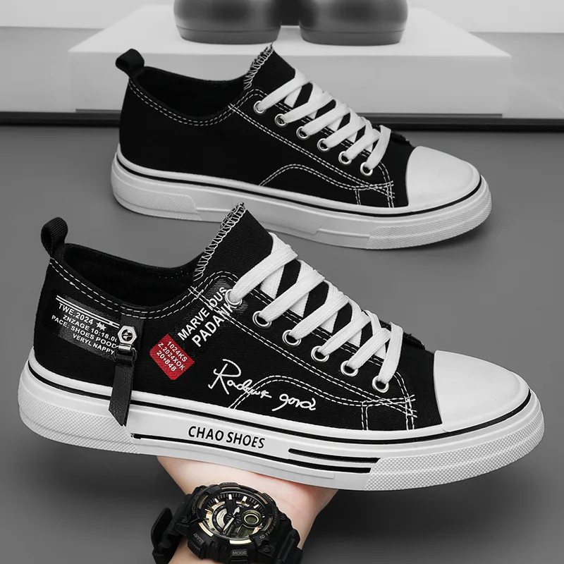 Men's Canvas Shoe Male Sneakers Breathable Men Sports Black Cloth Shoe Trend Letter Men Low Cut Sneaker Casual Shoes