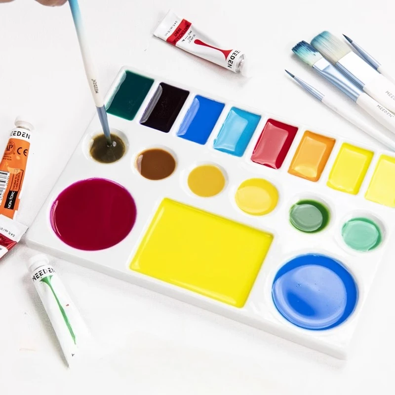 Rectangular Ceramic Palette Multi-grid Paint Tray Easy To Clean White Porcelain Artist Gouache/watercolor Painting Supplies