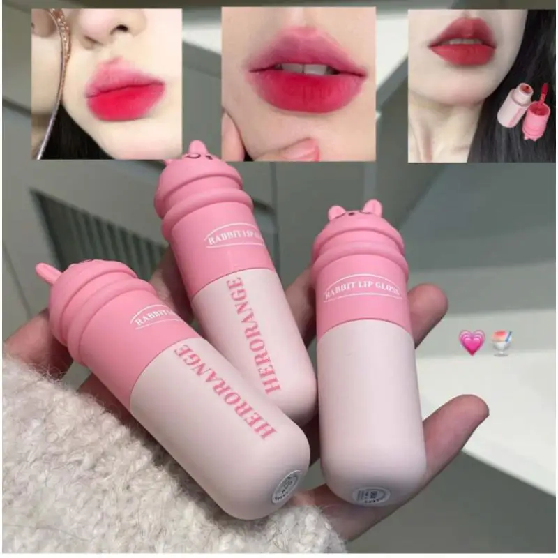 HERORANGE Waterproof Long Lasting Lipstick Cute Rabbit Matte Velvet Lip Gloss Easy To Color Lip Mud Liquid Lipstick