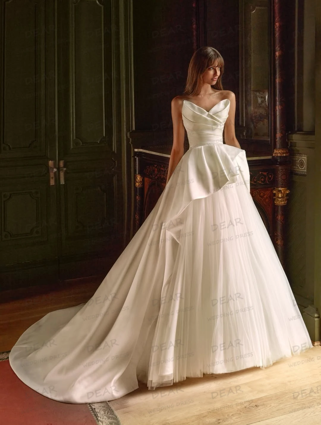 

Простые свадебные платья трапециевидной формы, сексуальные атласные и тюлевые оборки, женские свадебные платья с открытой спиной, пышные элегантные платья по индивидуальному заказу, Vestidos De Novia