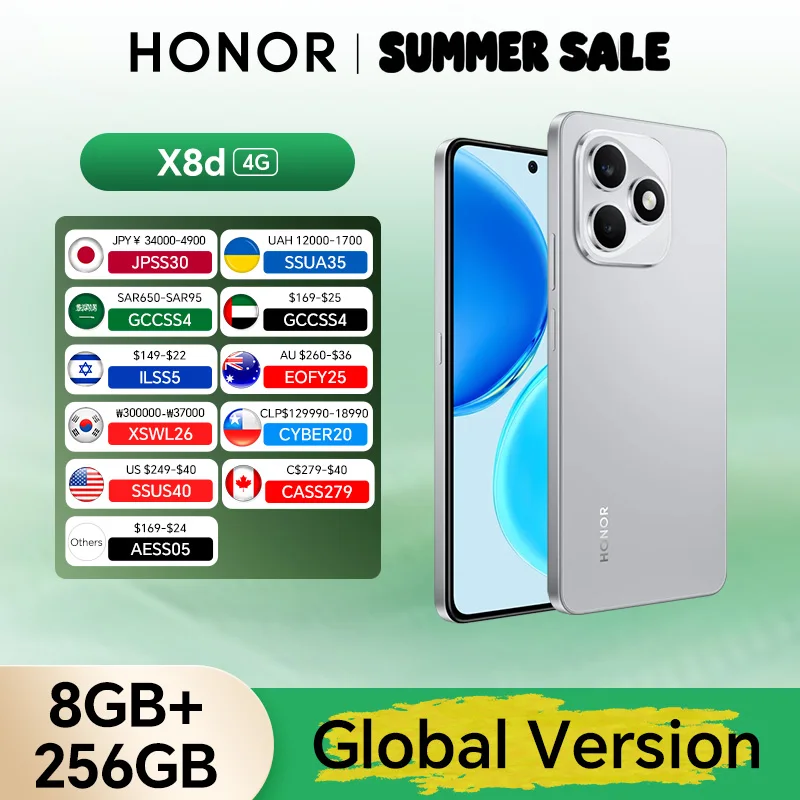 New Global Version HONOR X8d 4G 8GB+256GB 6.77'' AMOLED Screen 108MP Main Camera 7000 mAh 45W SuperCharge Dual SIM Android 16