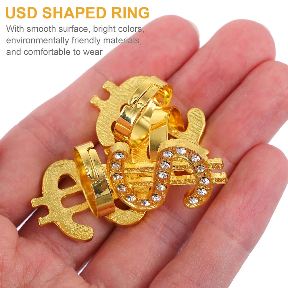 

4Pcs Dollar Symbol Ring Hip Hop Zinc Alloy Sturdy Stylish Fashion Finger Rings Rapper Style Knuckle Rings Fashion Decor