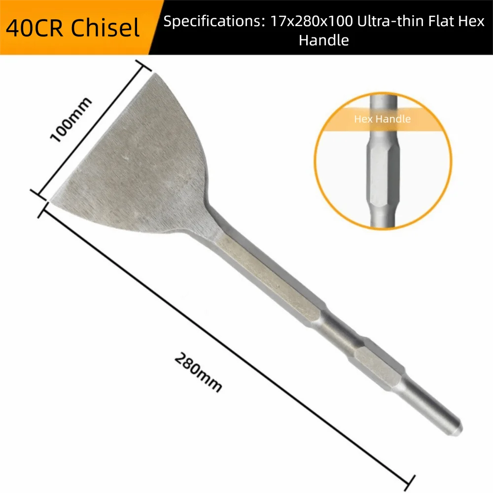 Hexagonal Shank Slotting Flat Chisel Steel Silver Impact Drill Bit Flat Head High Hardness Electric Hammer Drill Bit Brick