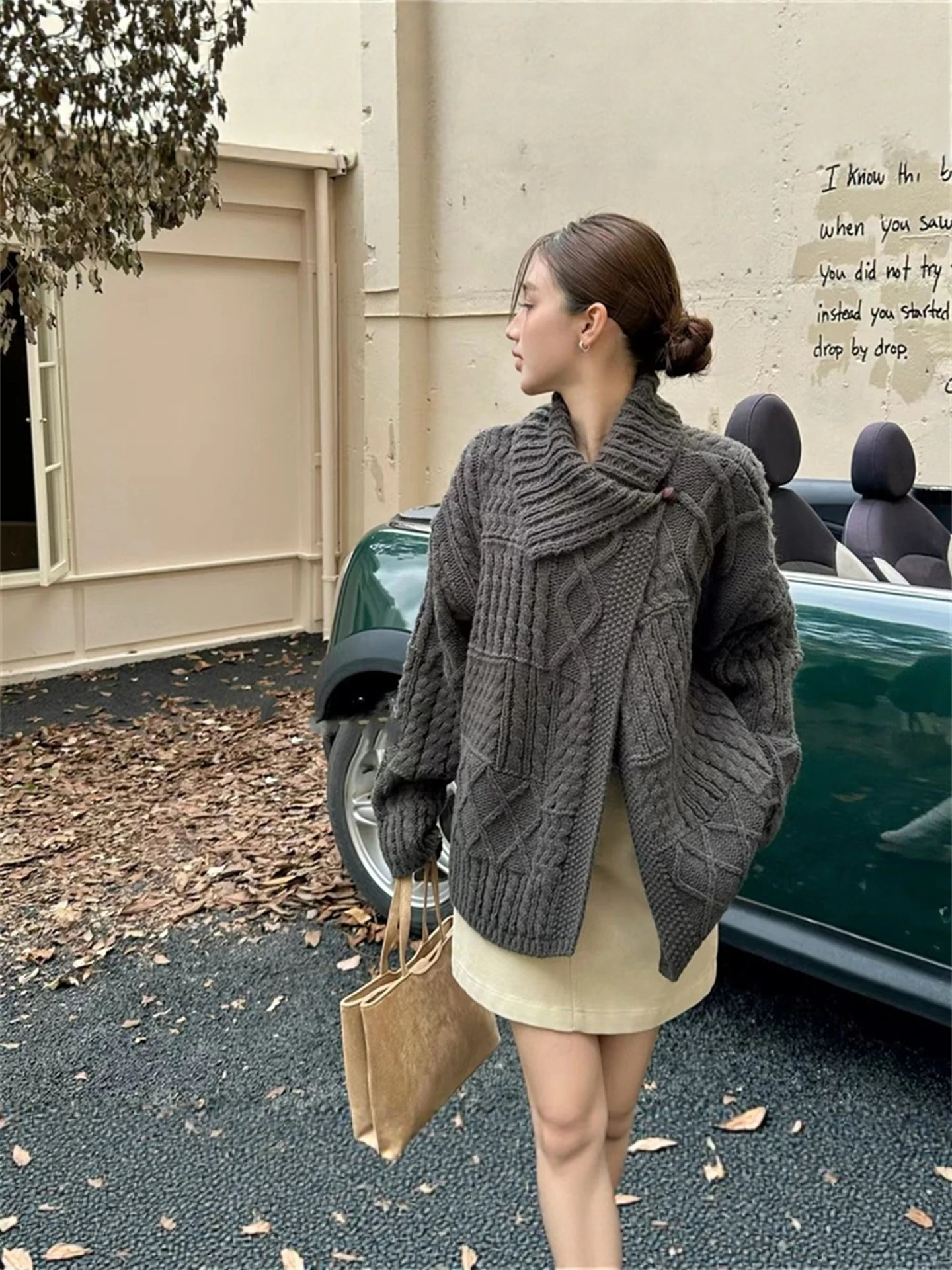 Thickened Warm Loose Lazy Style Knitted Outerwear Women's Open Cardigan Sweater Twist Knit High Collar Autumn Winter Fashion