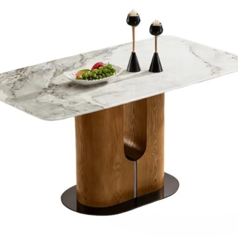 

Marble dining table rectangular multi-layer solid wood base restaurant home simple high-end dining table