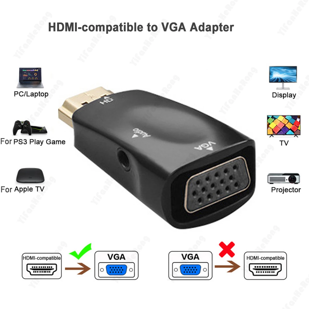 HDMI-เข้ากันได้กับ VGA สายแปลง1080P สายออดิโอแจ็ค3.5มม. เสียงสำหรับพีซีแล็ปท็อปทีวีกล่องแสดงผลคอมพิวเตอร์