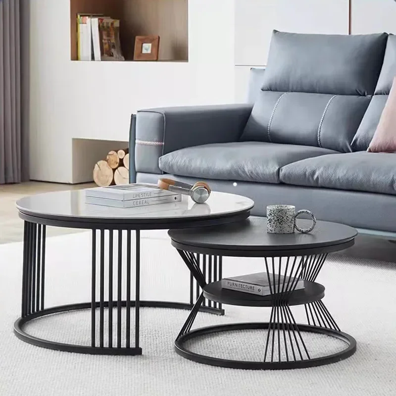 Slate Luxury Coffee Tables Living Room Grey Simplicity Modern Coffee Tables Round Legs Metal Stolik Kawowy Home Furniture