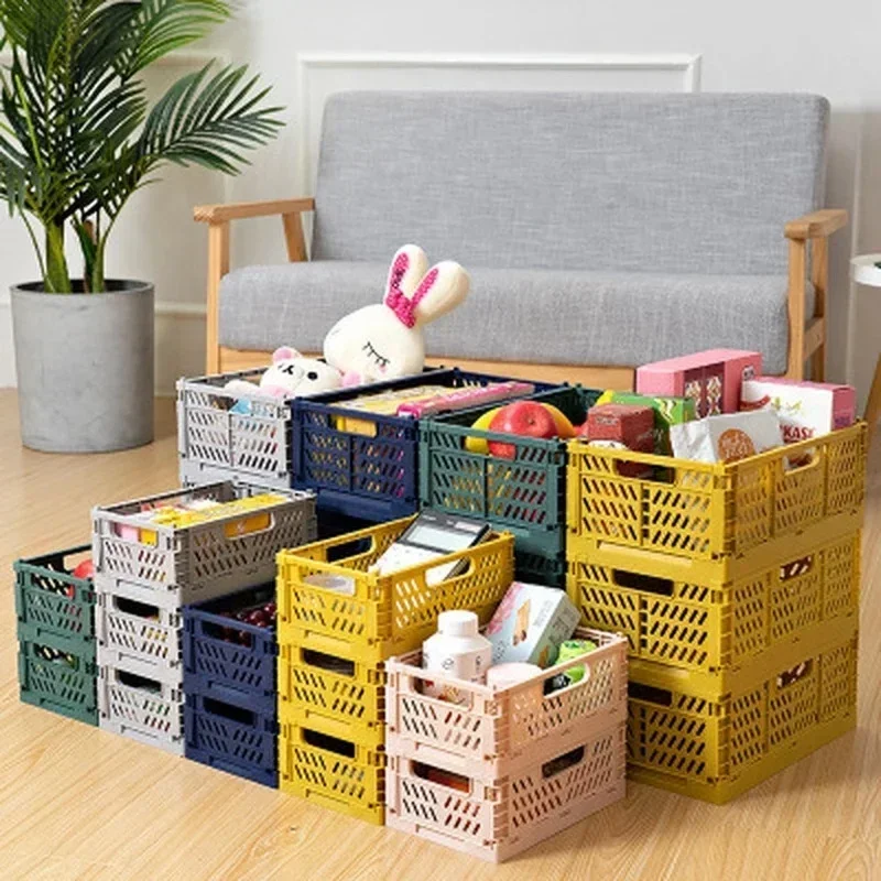 Folding Plastic Storage Box Collapsible Desktop Cosmetic Basket Office Crate Mini Container Sundries Toy Holder Organizing Case