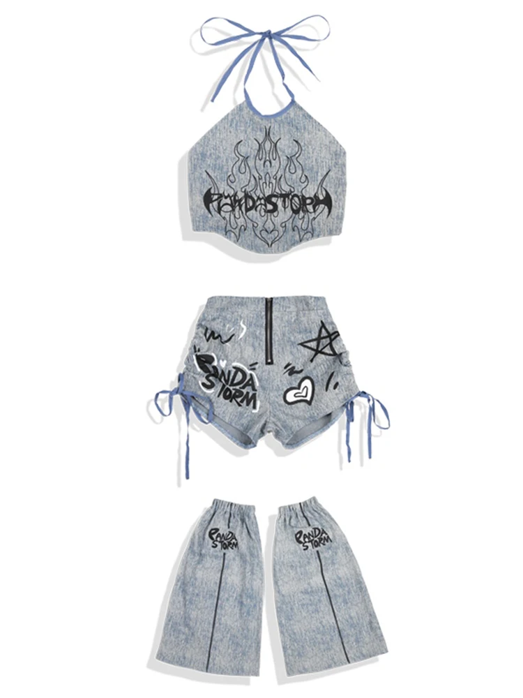 Kinder Hip Hop Jazz Tanz kleidung für Mädchen Mode Jeans Weste Hosen Cheerleading Performance Kostüm Kpop Bühne Outfits bl13197