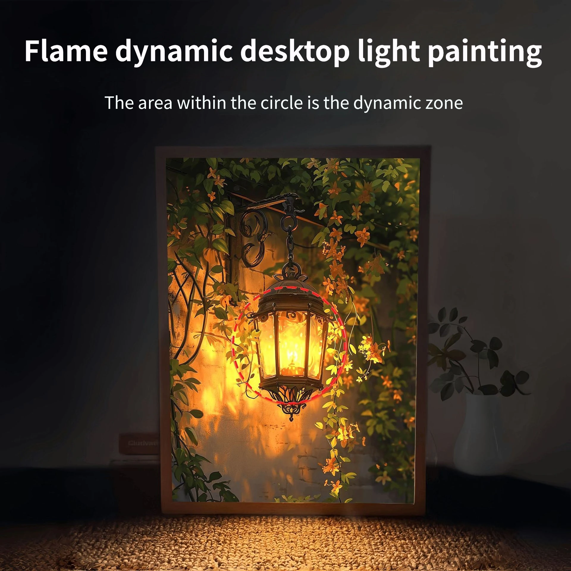 Customizable Dynamic Flame LED Light Painting USB Powered Wooden Framed Ambient Lamp Decorative for Home Bedroom Office Gifts
