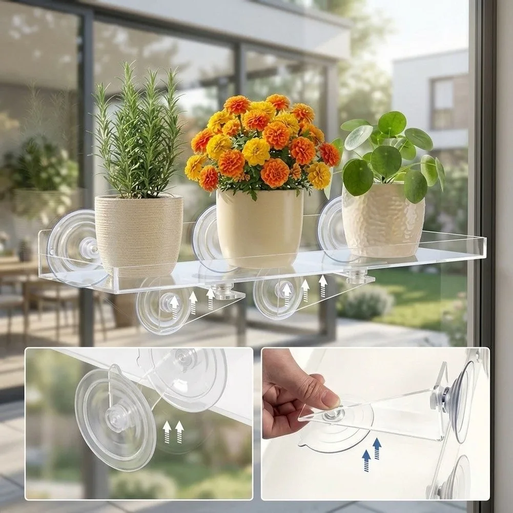 2 Pack Clear Window Plant Shelves for Acrylic Glass 15.7 x 5.9 in 11.8 for x 5.9 in with 0.78 Inch Raised Edge Protection