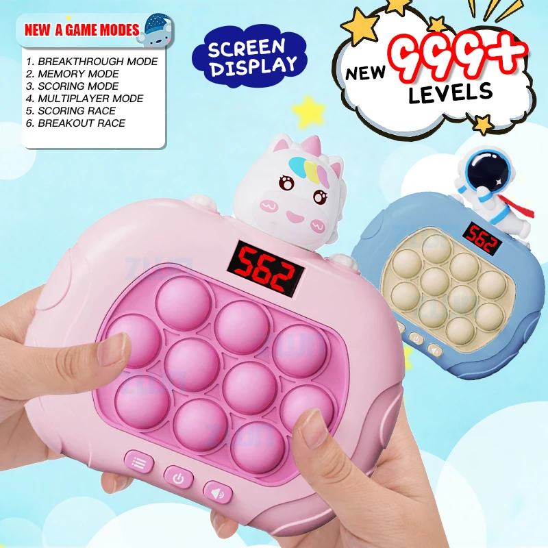 999 Level Electronic Pop Quick Push Bubbles Game Machine Kids Cartoon Fun Squeezing Toys Anti Stress Sensory Bubble Toy Gifts