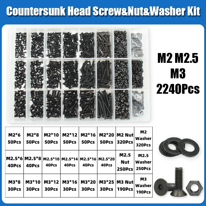 3045p Sechskant-Innensechskant-Senkkopfschraube, Bolzen, Mutter, Unterlegscheiben-Set, M2, M2,5, M3, M4, M5, M6, M8, schwarzer Kohlenstoffstahl der Güteklasse 10,9 – Detail 10