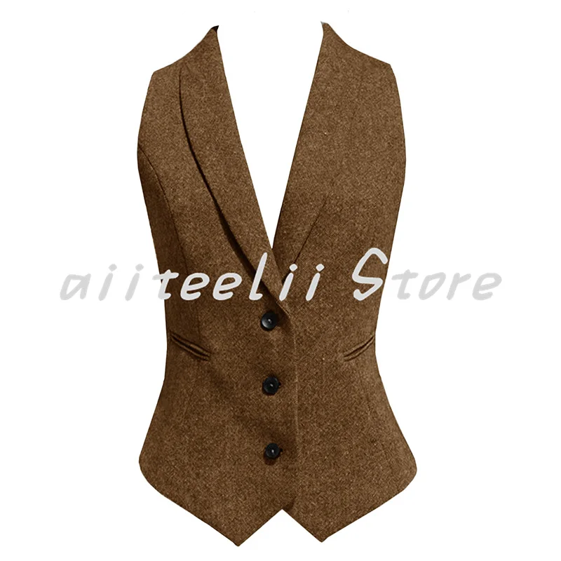 Women's suit vest herringbone pattern fashion slim fit shawl collar sleeveless jacket business formal women's vest 2024 Christma