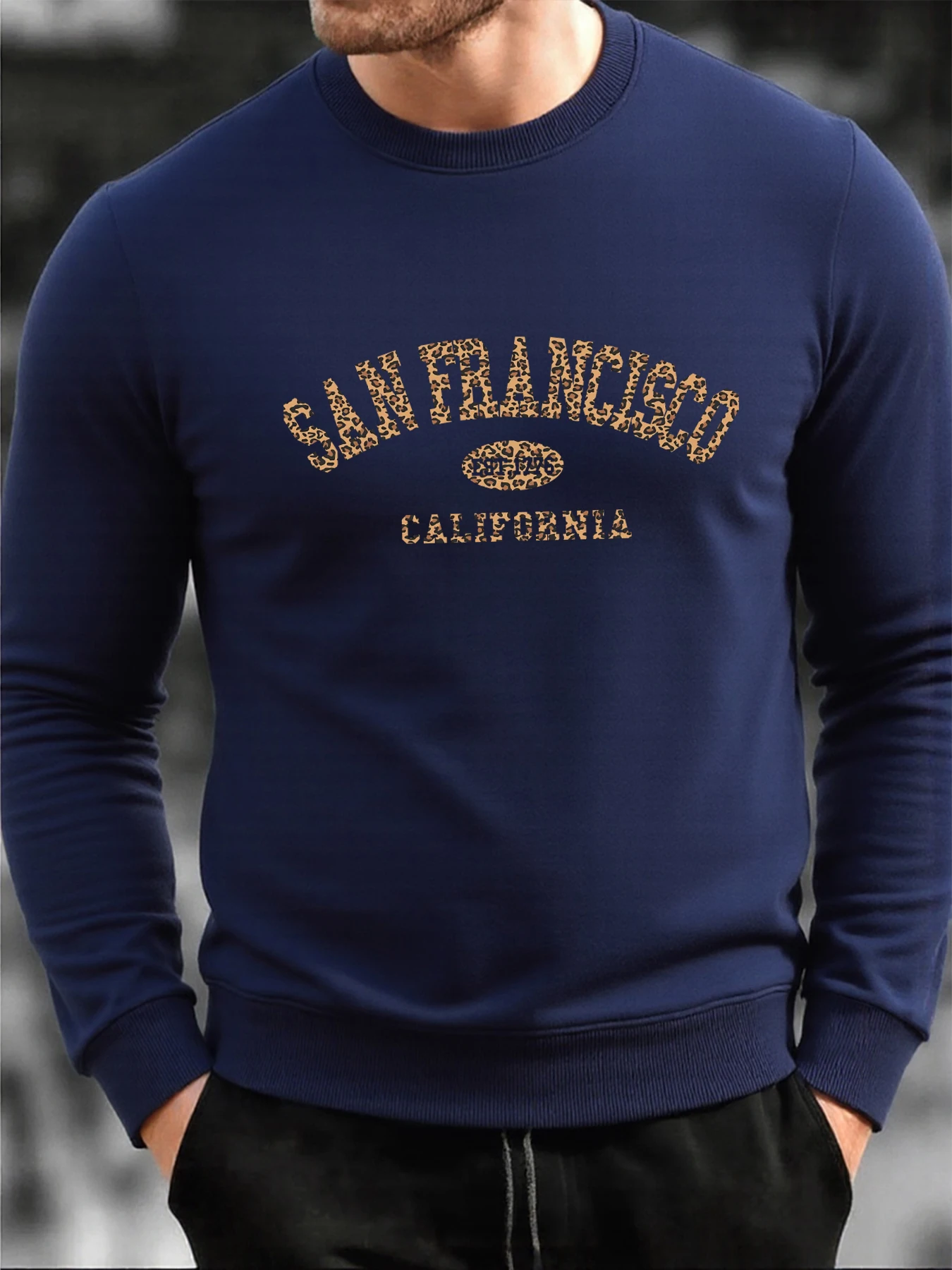 سان فرانسيسكو كاليفورنيا الطباعة الذكور البلوز الشارع الفراء بطانة البلوفرات الصوف الخريف ملابس غير رسمية رجالي فضفاض س الرقبة الملابس