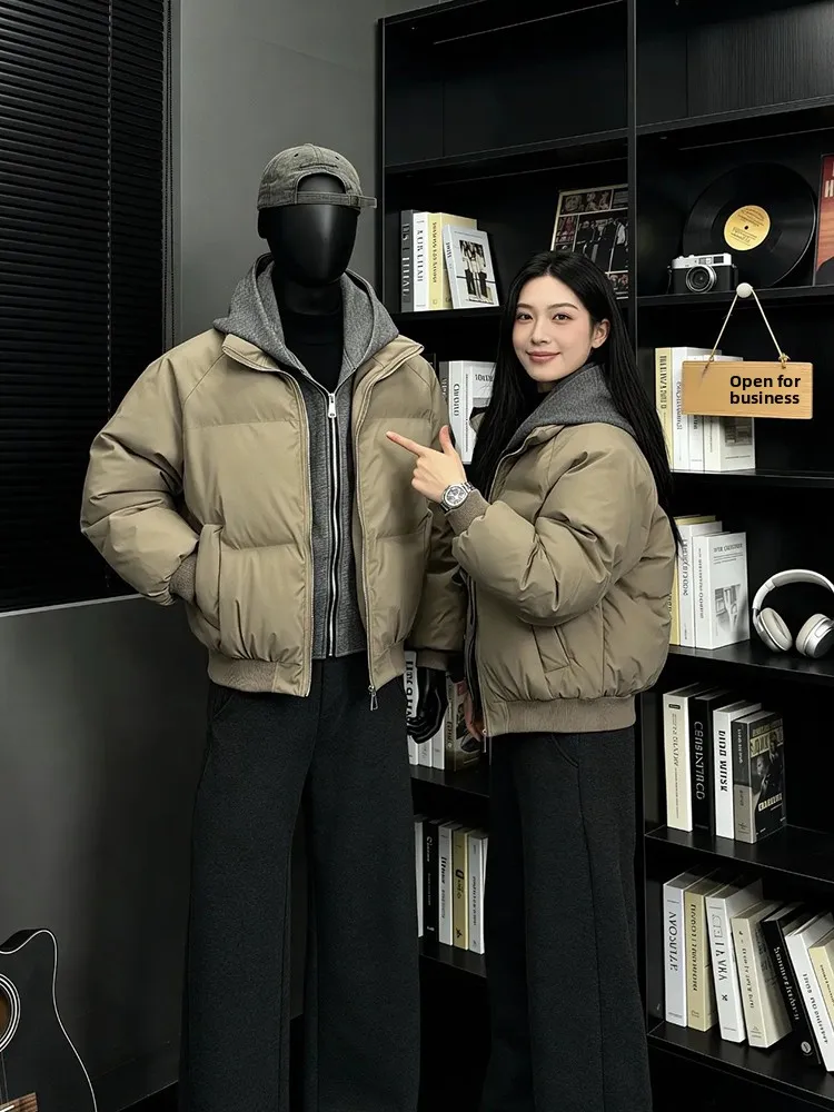 

ay PU Leather Hooded Cotton Jaet Men's Women's Winter Thiened High-End ort Flight Coat Warm Youth ular Sle