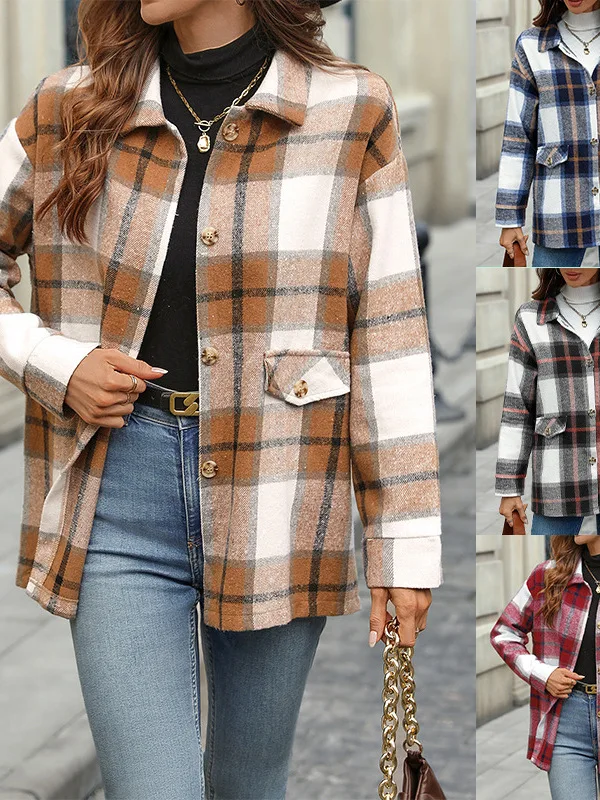 

Street Sle Plaid Long Sve Loose Women's Cardigan Jaet Coat Open Front Knitwear Casual Faion Autumn Winter Outerwear