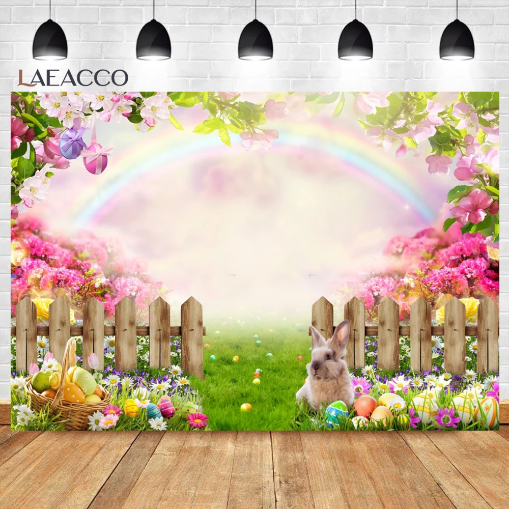 

Easter Party Photography Backdrops Spring Flower Grass Bunny Colorful Eggs Rainbow Kids Adult Birthday Party Decor Background