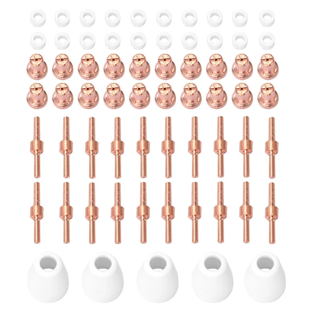 65pcs 40A Rating Plasma Torch Tips Shield Cup Included Nose Fittings Plasma Cutting Nozzle Extended Design