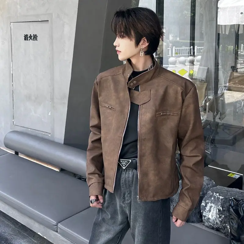 Giacca a spalla corta in pelle scamosciata da uomo primavera e autunno Maillard Wear Giacca da volo per tuta da motociclista retrò americana