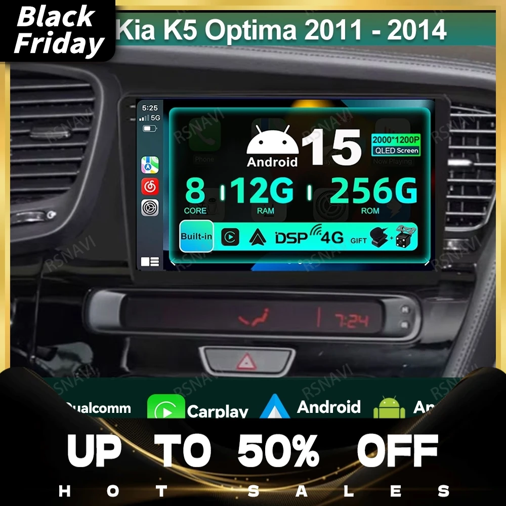 Car Radio Android 15 For Kia K5 Optima 2011 - 2014 DVD Head Unit DSP Navigation Wireless Carplay Auto 5G WIFI BT Stereo QLED GPS