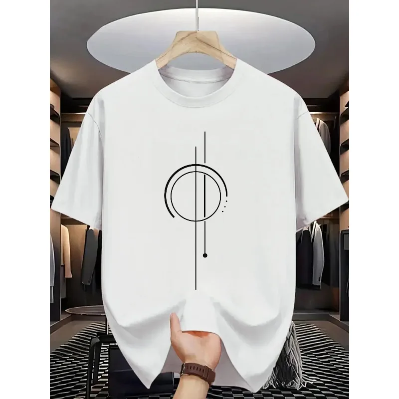2026 New Minimalist Abstract Graphic Men T-Shirt Casual Streetwear Short Sleeve Cotton Tops
